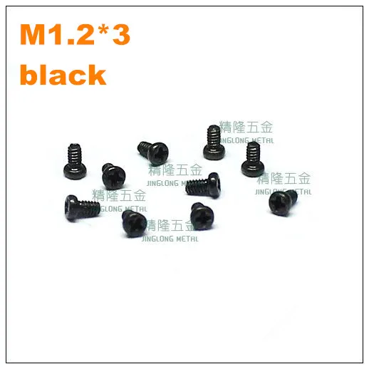 

1000pcs/lot M1.2*3 PM Pan / round head philips micro machine screw steel black zin