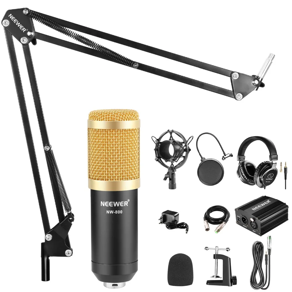 Neewer NW-800 конденсаторный микрофон (черный/золотой) и монитор набор наушников 48В