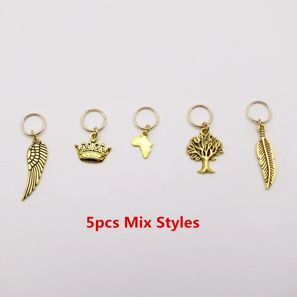 5pcs Mix Styles 5 шт./упак. Золотой разных 5 видов стилей подвески, подвязанные лентой, с объемной волной, дредлоки, для увеличения объема, бусины зажимы манжеты, ювелирные изделия, кольца, дредлоки, для увеличения объема, аксессуары - Цвет: 5pcs Mix Styles