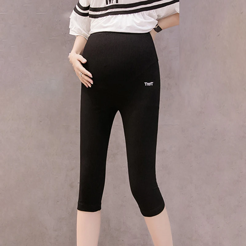 Леггинсы большого размера в полоску для беременных женщин с вышивкой 2019 Летние