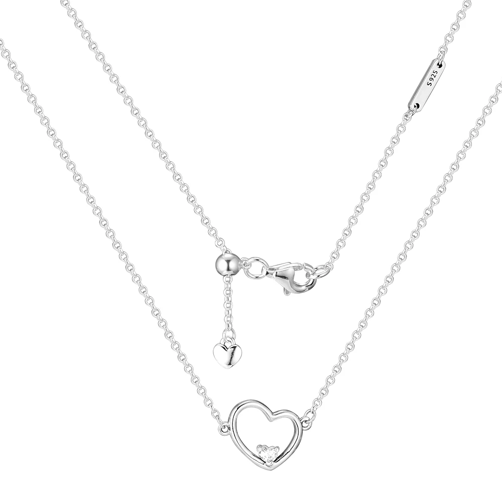 

Authentic 925 Sterling Silver Chain 45CM Necklaces for Women Asymmetric Heart of Love Necklace Pendant Fine Jewelry Collier