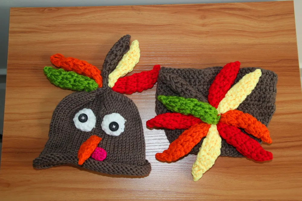 free shipping Newborn Crochet Knit Costume Photo Photography Prop baby turkey hat with Diaper Cover Set size:0-1m 3-4m | Детская одежда