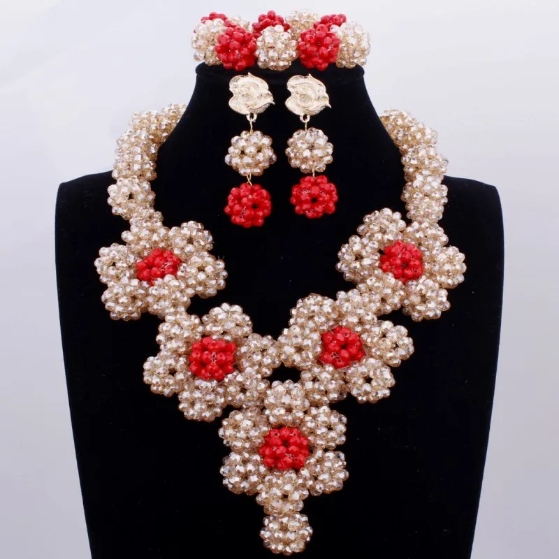 Fashion Red And Gold Balls Indian Necklace Jewelry Set With Rose Earrings African Beads Bracelet 2017 Free Shipping | Украшения и