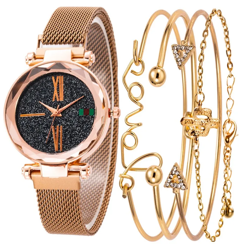 Розовый Bayan Kol Saati Montre Femme Женские часы 5 шт./компл. роскошный бренд красочные звезды Мода Молодых Девушек браслет часы Reloj - Цвет: Розовый