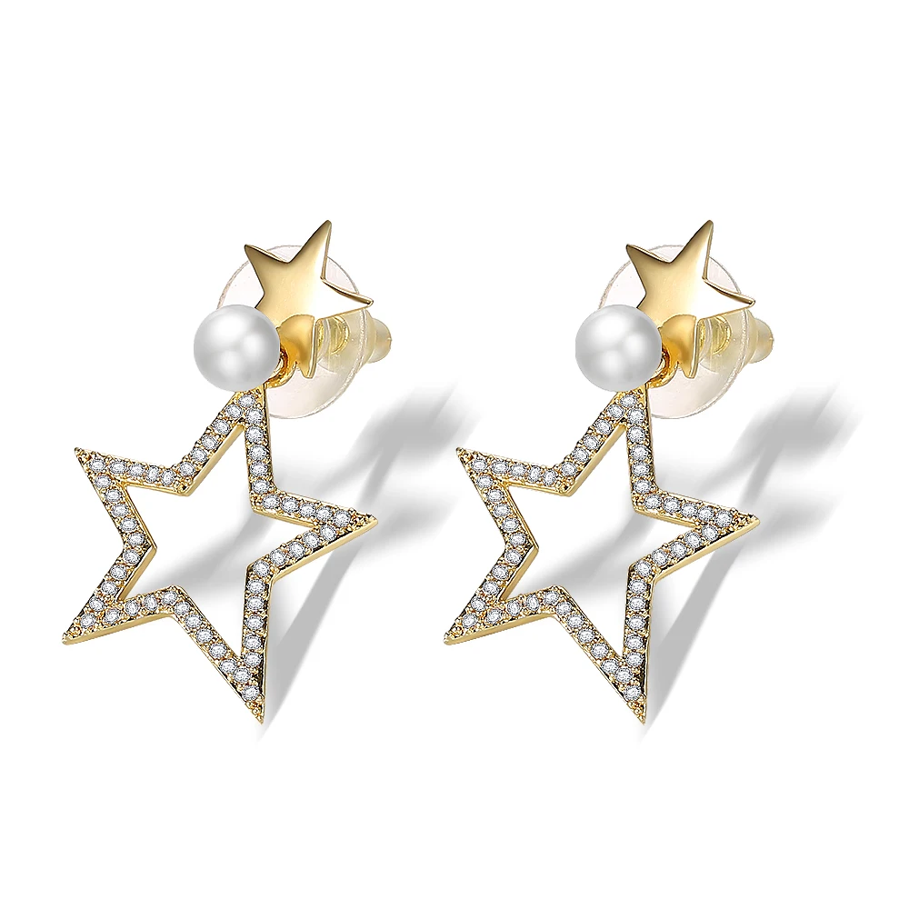 

New Arrival Star Shape With Yellow Gold Color White Stone Zirconia Copper Earrings Jewelry For Women Gift