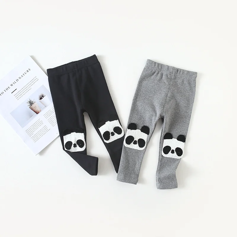 2019 Baby Girls Clothes Cartoon Panda Leggings Cotton Child Pants for Girl Grey Black Kids Teenager Trousers Warm | Детская одежда и