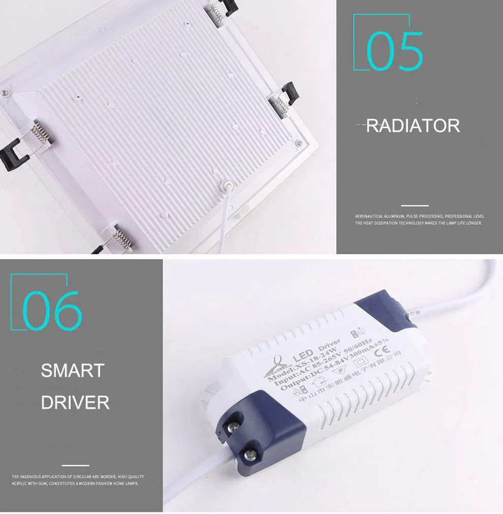 AC 85-265 V 6 W 12 W 18 W Светодиодный потолочный встраиваемый потолочный светильник акриловый квадратный светодиодный светильник