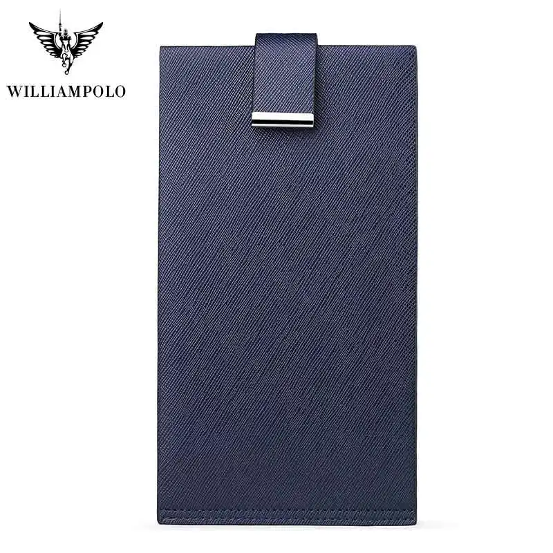 WilliamPOLO кредитный держатель для карт ультратонкий мужской кошелек длинный клатч натуральная кожа Двойные мульти карты чехол застежка на клапан сумочки - Цвет: Blue