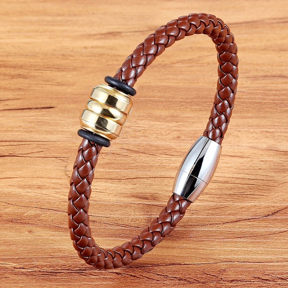 

XQNI Fashion Vintage Stainless Steel Wire Leather Men Bracelets Bangles Hand Woven Jewelry Bracelet Homme Birthday Party Gift