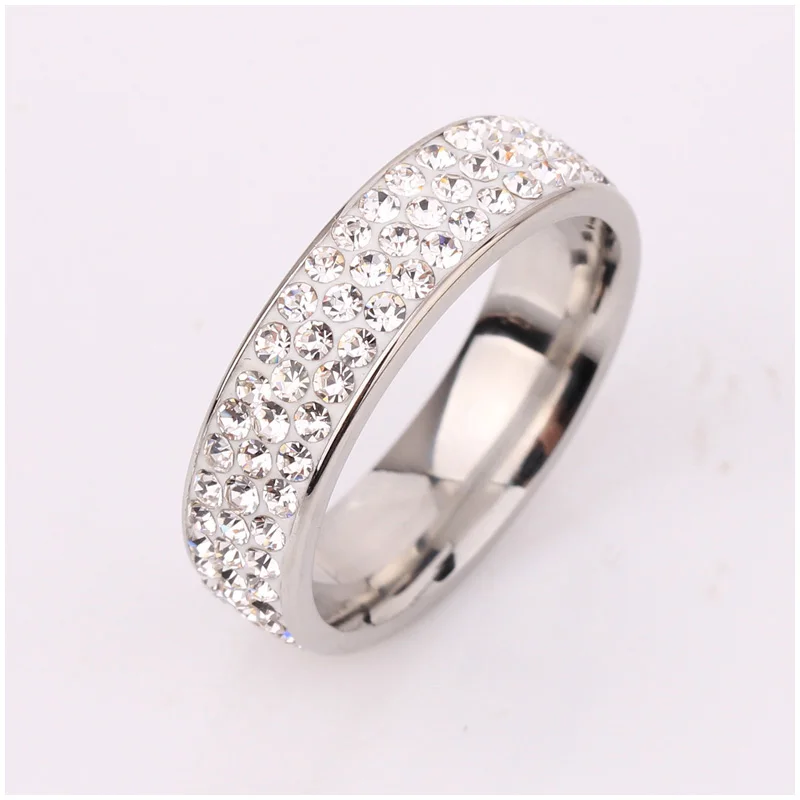 white fashion 3 row CZ crystal full rhinestone ring jewelry stainless steel rings for women tail best selling charm female | Украшения и