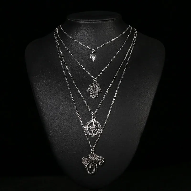 Женское многослойное колье чокер ZCHLGR Boho модные подвески в виде слона и Креста