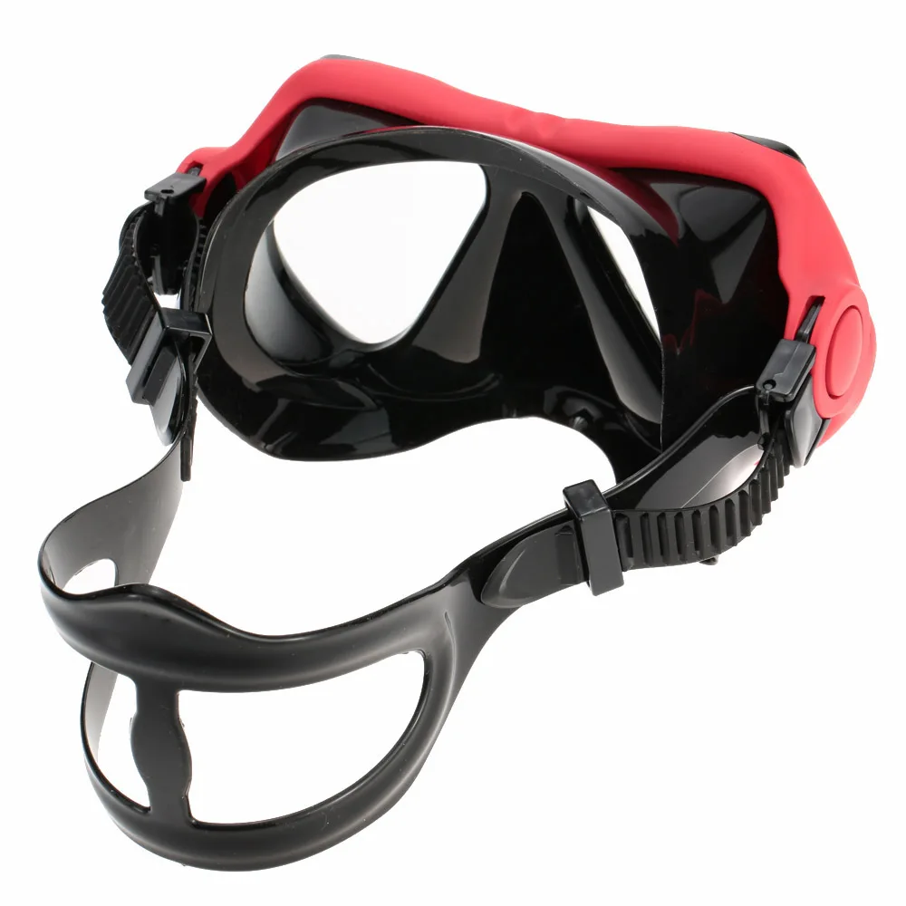 Красный Женщин трубка маска Закаленное стекло две линзы дайвинг macka