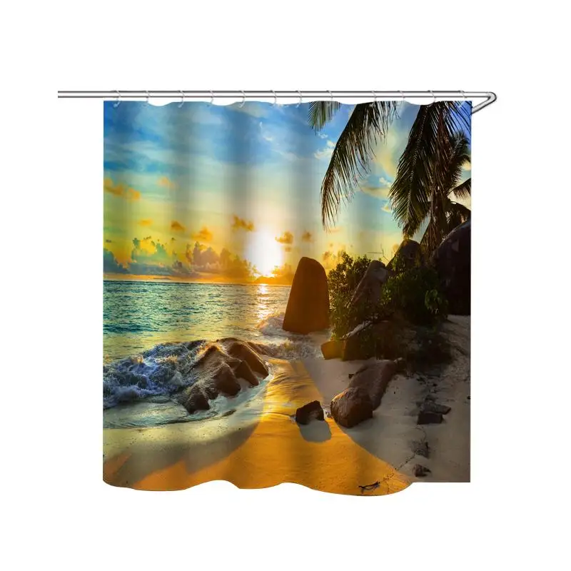 Shower Curtain Закат пляж полиэстер занавеска для душа Ванная комната Водонепроницаемый Коврики для ванной с 10 крючками пьедестал ковер крышка унитаза коврик для ванной комплект - Цвет: Shower Curtain