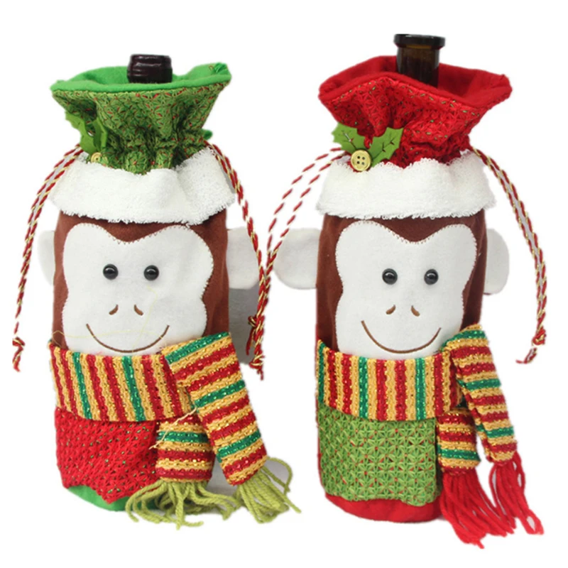 3D Monkey Shape Christmas Wine Bottle Cover Gift Bag Set Champagne Red Wrap Party Supplies | Дом и сад