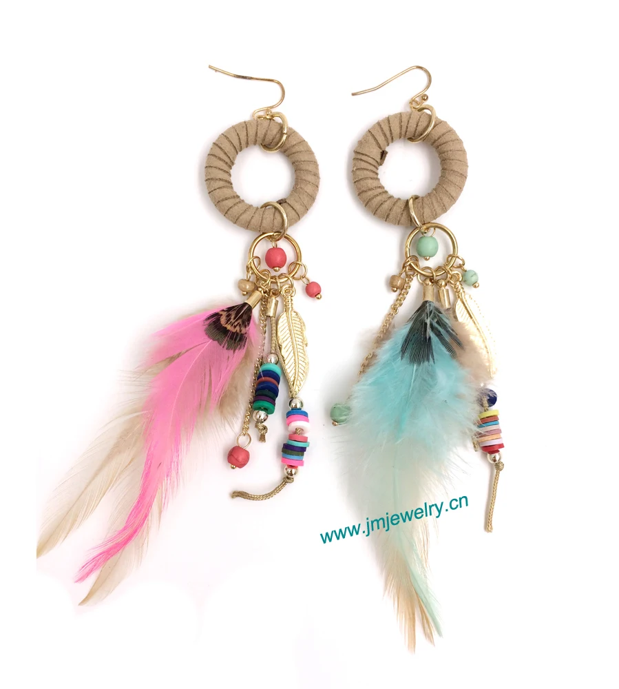 Оптовая продажа ручная работа искусственные Винтажные висячие серьги с перьями