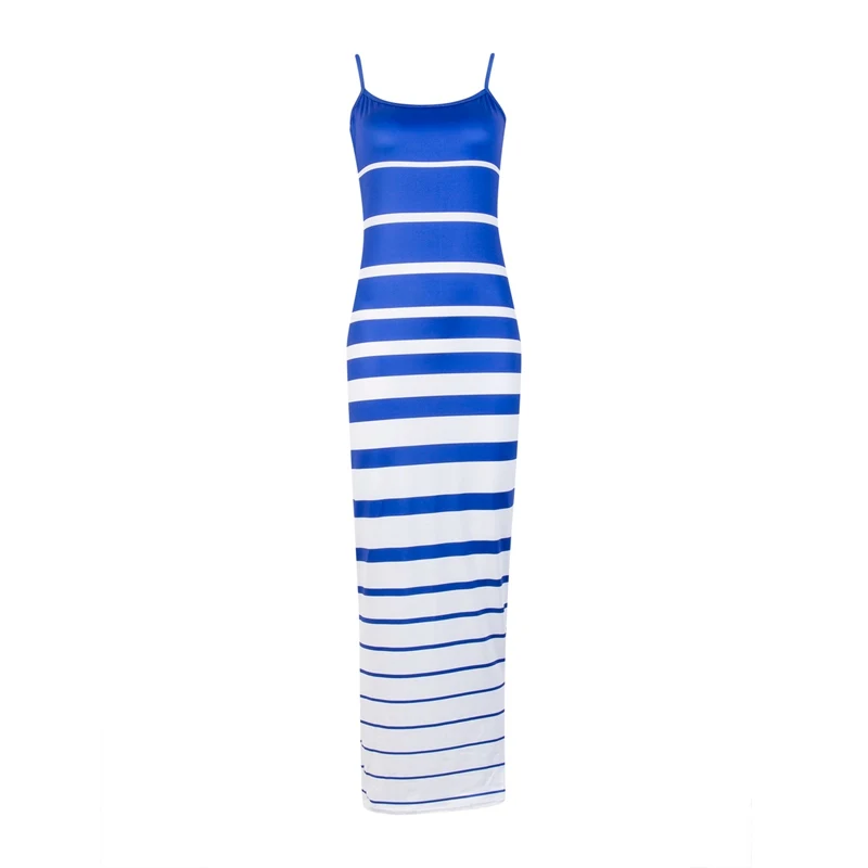 

New Women Summer Striped Long Dresses Casual Bandage Bodycon Beach Party Cocktail Long Dress