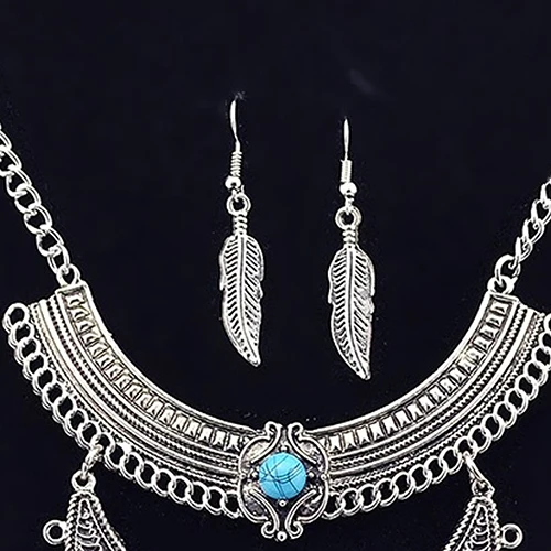 Новое Прибытие Boho Старинные Цветок Листьев Кисточкой Ожерелье Серьги Комплект