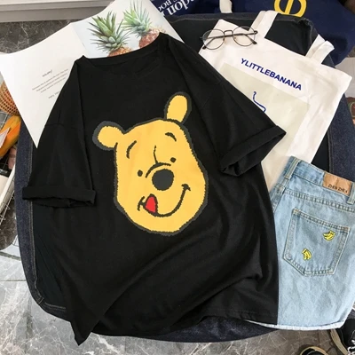 black Женские летние футболки, хлопок, Harajuku Kawaii, вышивка, короткий рукав, Ulzzang, уличная одежда, camisetas verano mujer, Kpop Стиль, топы - Цвет: black