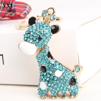 blue giraffe long neck lovely pendant cute rhinestone crystal purse bag key chain fashion style best creative gift