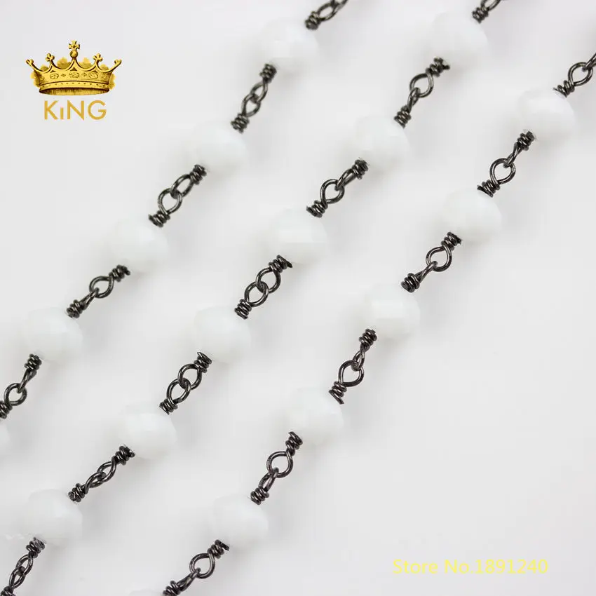 

5meters Gun Black Electroplating Copper Rondelle Glass Chains Findings,White Faceted Glass 5x8mm Glass Beaded Chains Bulk ZJ243