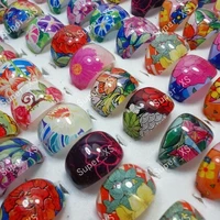 50pcs resin children rings cartoon flower pattern plastic rings for boys girls jewelry lots lr261