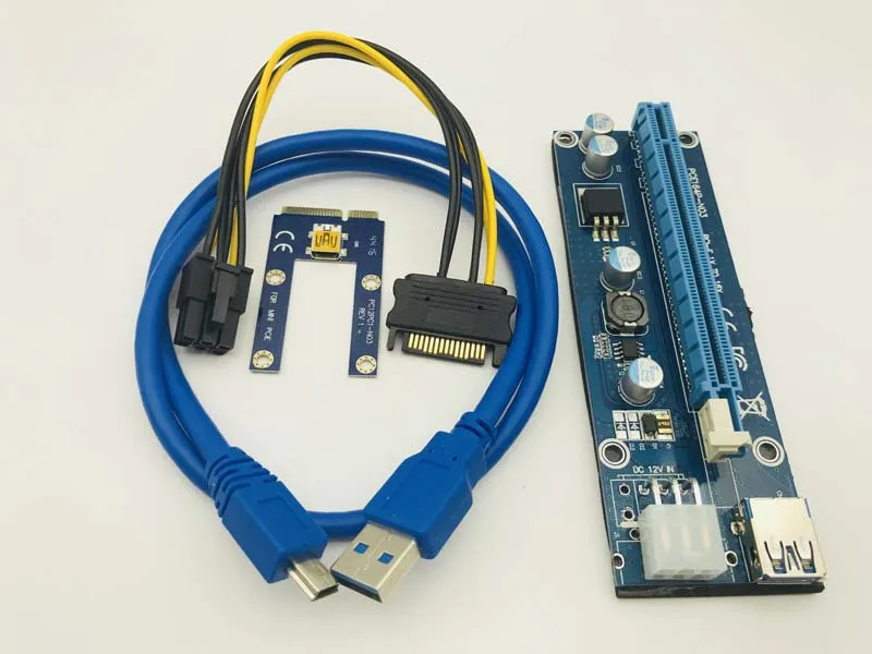 Mini PCI E к PCIe Express 1x 16x расширитель Riser Card 60 см USB 3 0 адаптер SATA 6Pin кабель питания для