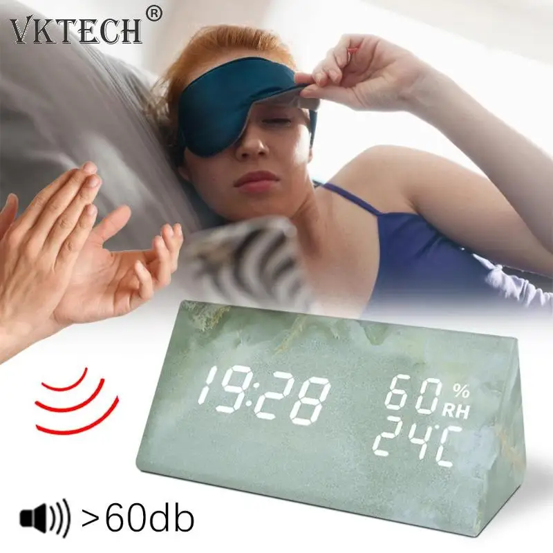 Мраморный голос управление цифровой Будильник USB таймер термометр гигрометрический Календарь Влажность Температура измерения