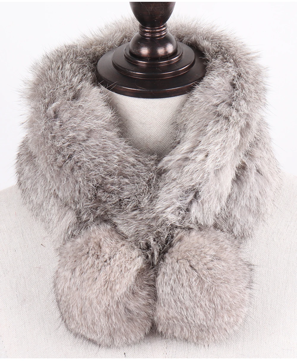 New Lady Real Natural Rabbit Fur Scarf Women Winter Fashion Knitted Rabbit Fur Muffler Natural Soft Warm Real Rabbit Fur Scarves