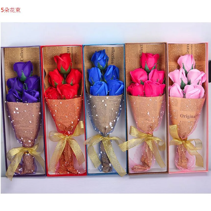 5 мыльный букет с розой Подарочная коробка подарок на день рождения активность