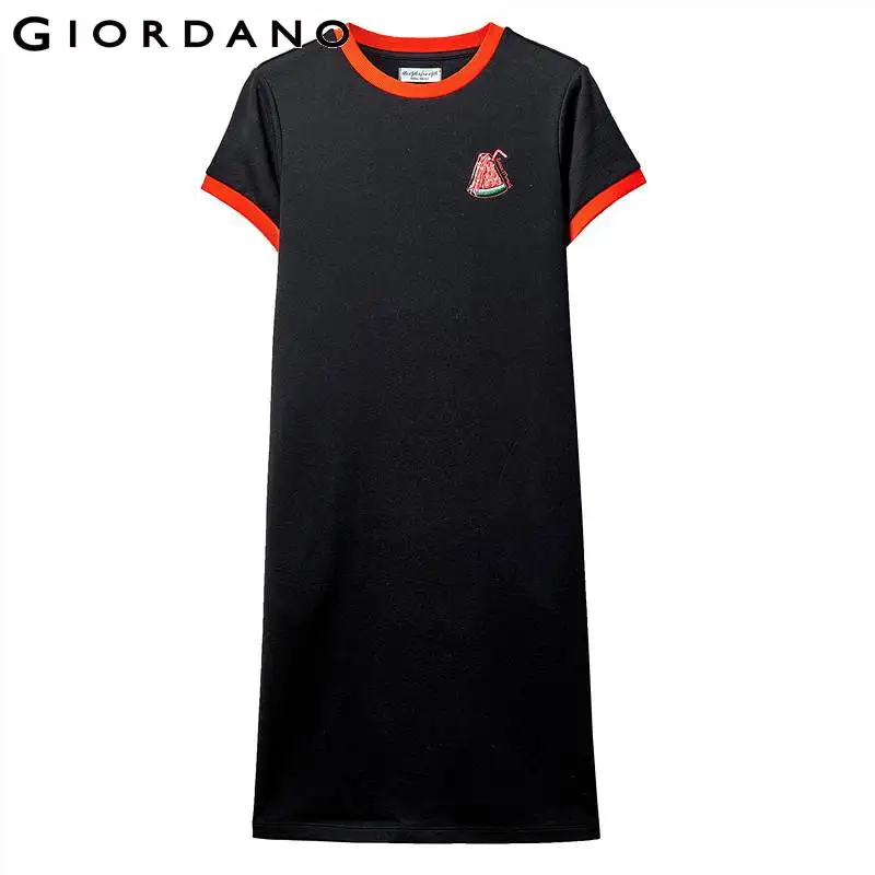Giordano женское платье контрастное цветное вышитое фруктовое Ребристое летнее с