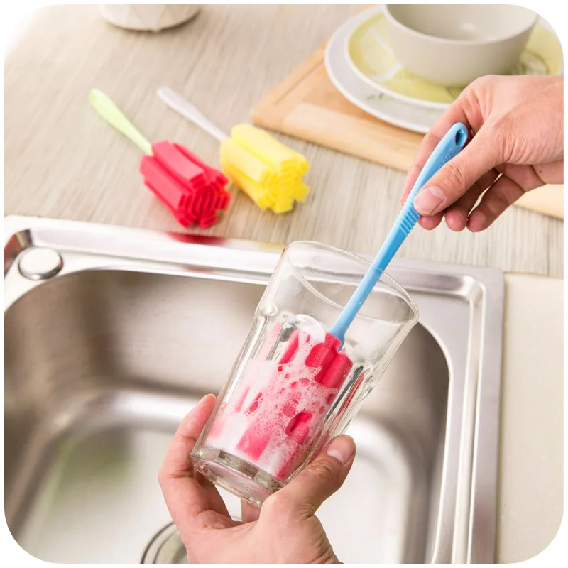 1pc Sponge Bottle Mug Glass Cup Cleaner Kitchen Washing Brush Cleaning Tools Coffee Tea Wineglass Home Baby Nursing Scrub Handle | Дом и сад