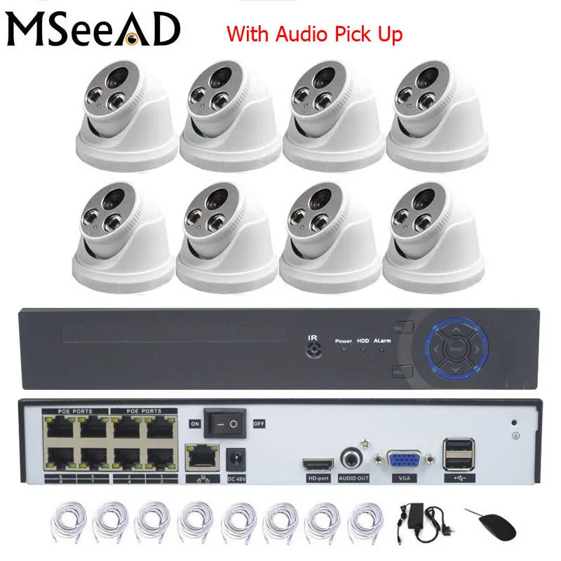 8 канальный 4MP POE безопасности Камера с аудио Палочки до NVR CCTV Системы 8ch шт. IP