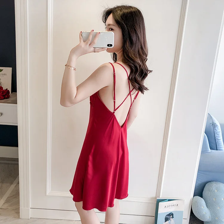 Sexy Women Silky Sleep Robe Strap Top Sleepwear V-Neck Nightdress Lady Home Wear Nightgown Bath Gown Sleepshirts Bathrobe M-XXL | Женская
