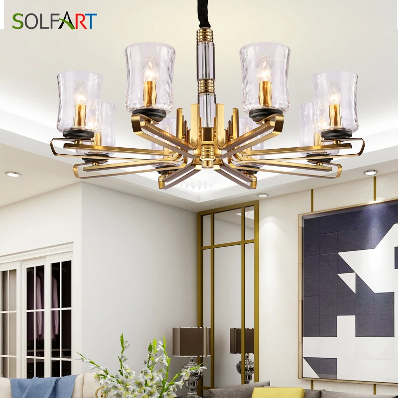Люстры лампа SOLFART железное стекло арт-деко подвески для комнаты столовой Avize LED E14