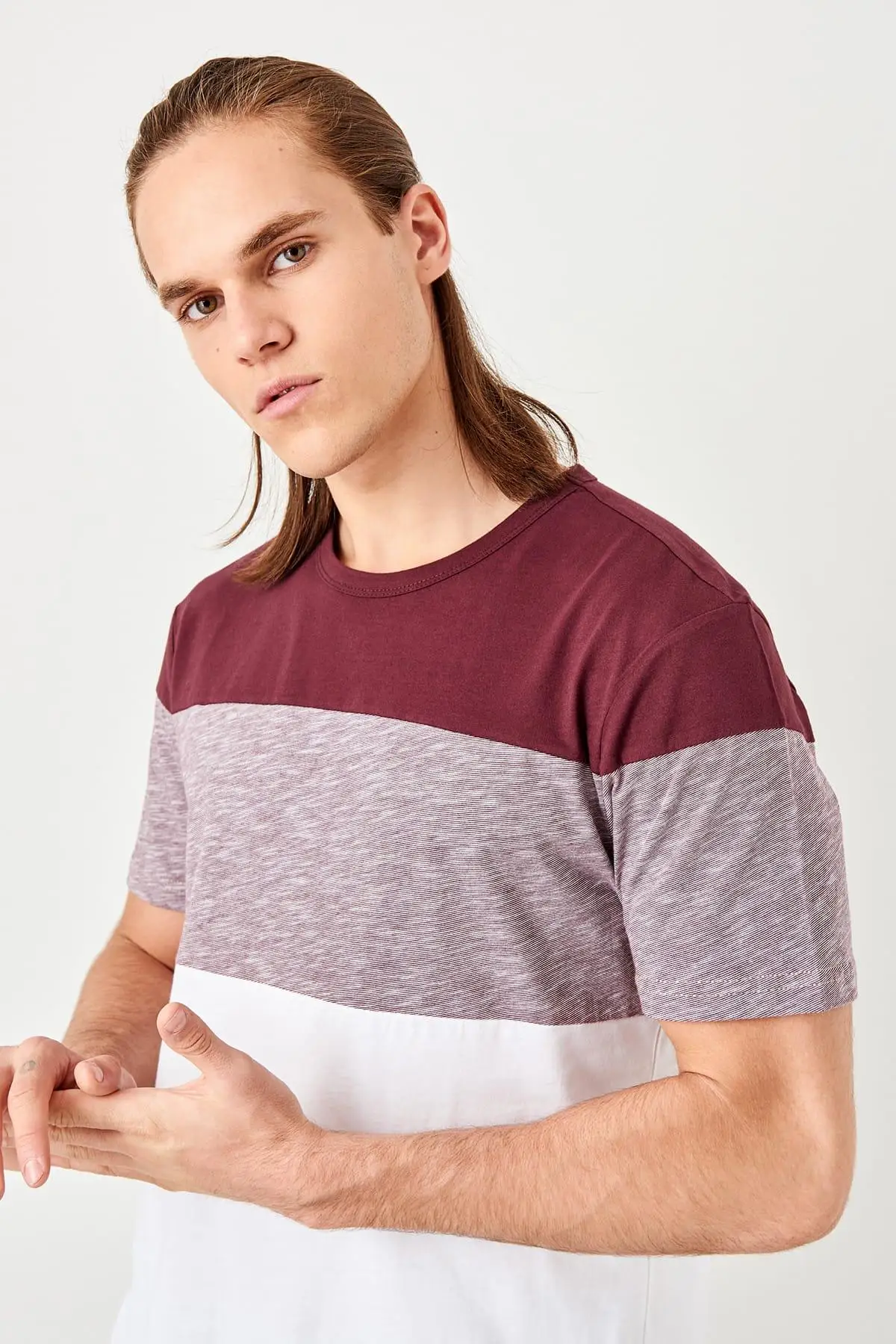Trendyol бордовые мужские футболки со вставками TMNSS19SE0143 | Мужская одежда