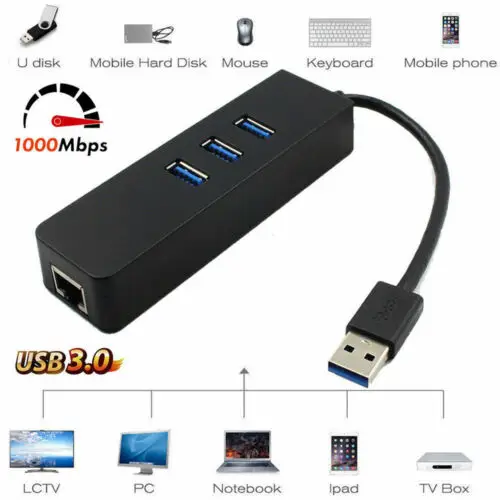 USB3.0 гигабит Ethernet карта + 3 порта концентратор USB 0 адаптер LAN RJ45 сетевой до 1000 Мбит/с