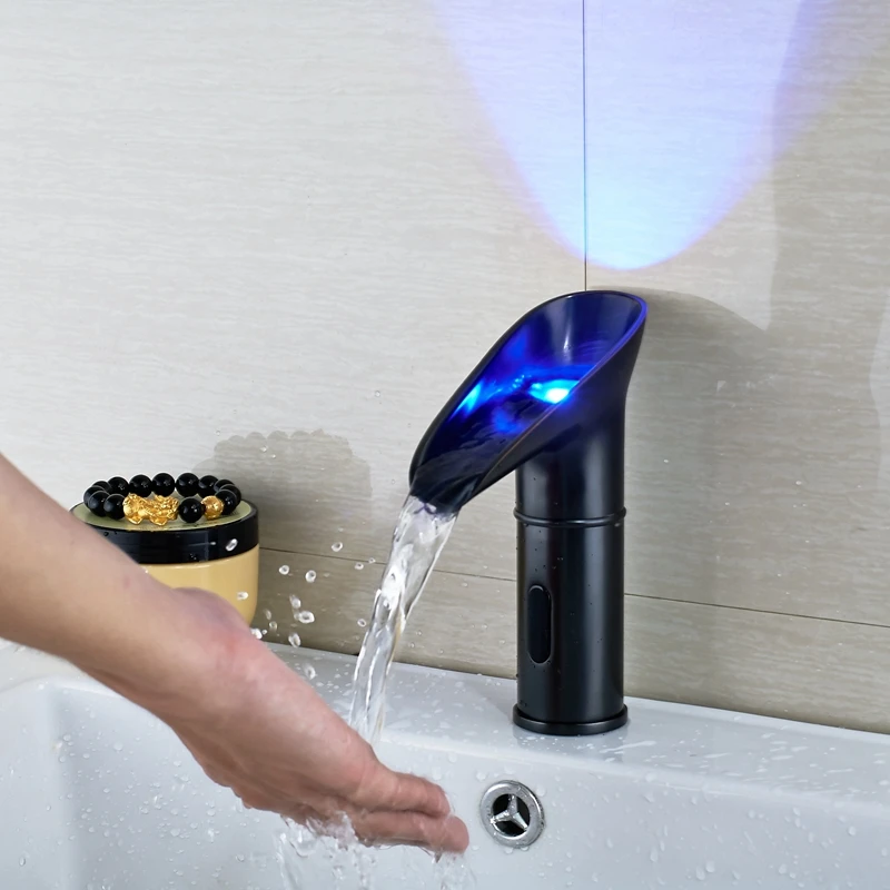 Oil Rubbed Bronze LED Color Change Sensor Bathroom Faucet Sink Tap Only Cold Water | Обустройство дома