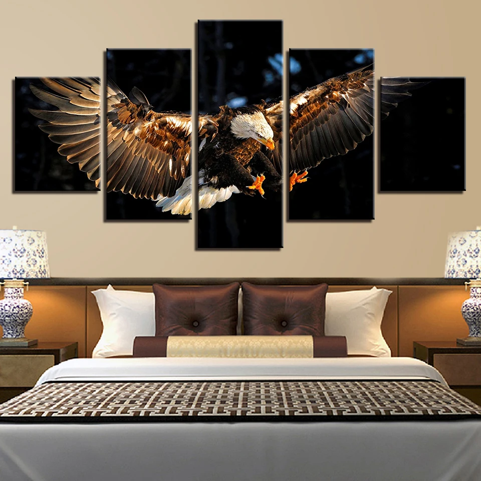 

JIE DO ART Modern Home Wall Art Decor Framework Modular Pictures 5 Pieces Animal Eagle Flying Printed Painting On Canvas