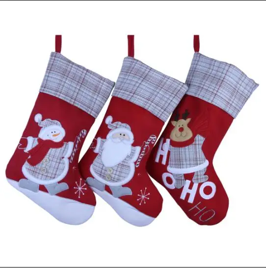 Бесплатная доставка 3 шт./лот рождественские носки с вышивкой Санта Клауса