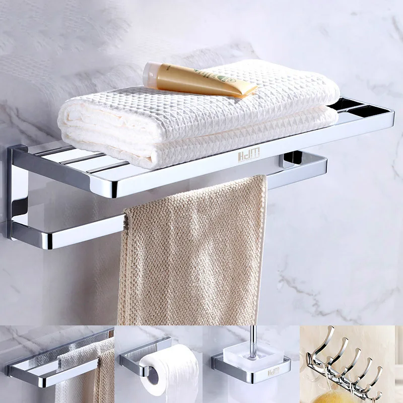 Square Bathroom Hardware Set Wall Mount Accessories Rack Shelf Wide Chrome Finish | Дом и сад
