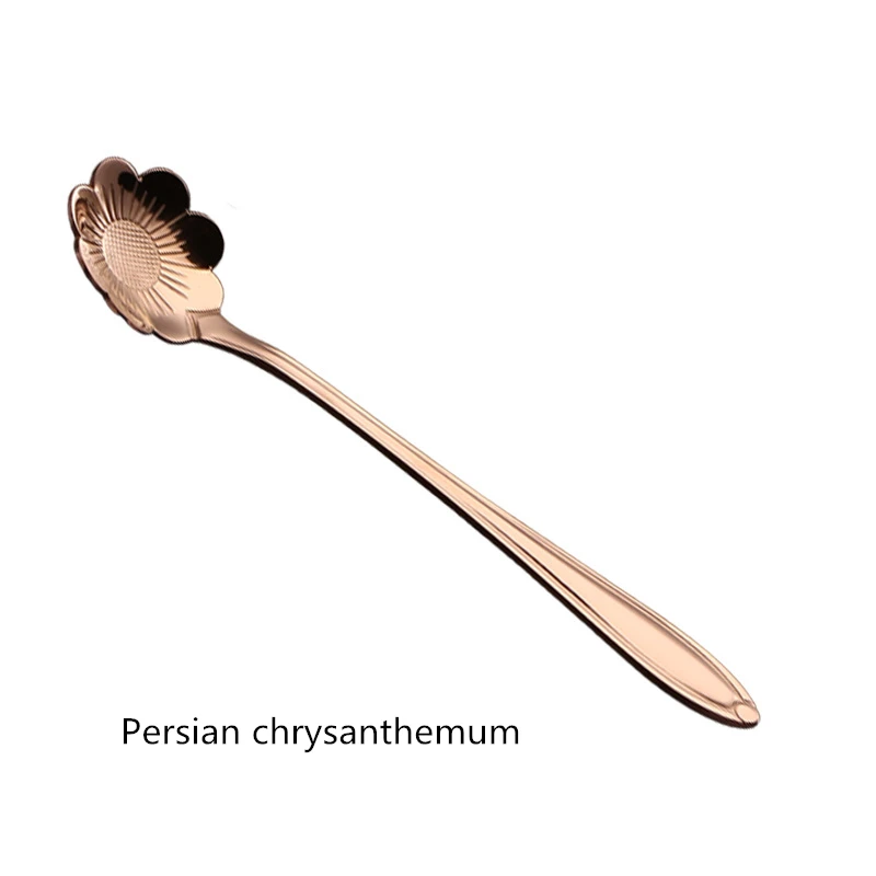 Persianchrysanthemum 1 шт. из нержавеющей стали японские креативные ложки с цветами Молоко Кофе ложка Мороженое Конфета чайная ложка - Цвет: Persianchrysanthemum