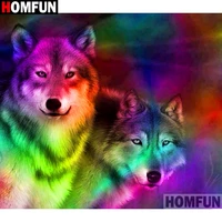 homfun full squareround drill 5d diy diamond painting colored wolf embroidery cross stitch 3d home decor gift a13224