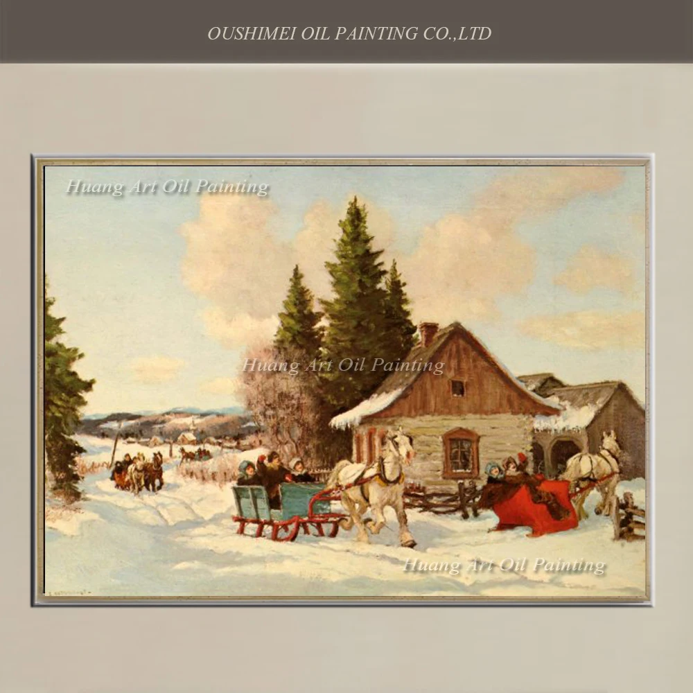 

High Skills Artist 100% Hand-painted Landscape Oil Painting On Canvas Handmade Village Christmas Scenery Room Wall Decoration