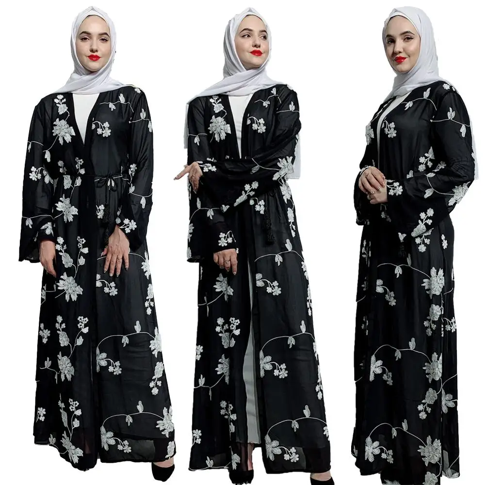 Цветочный принт Abaya Dubai открытый Спереди Кардиган женское платье кимоно Jilbab