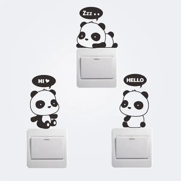 3 Kawaii baby panda say hi виниловые наклейки на стену Мультяшные для автомобиля