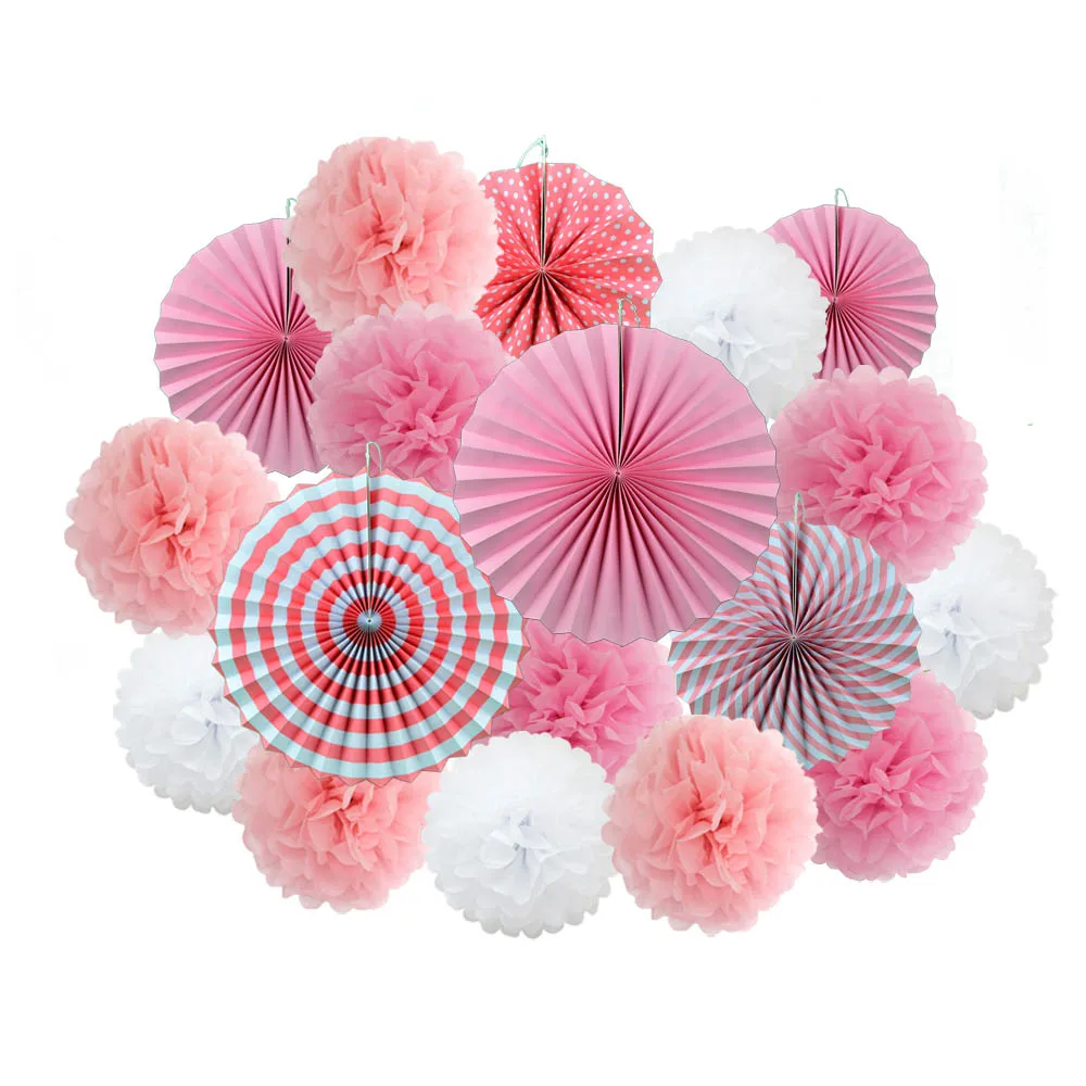 

Baby Girl Boy Baptism Decor Pink 18pcs/Set Hanging Paper Crafts Kids Birthday Party Favor Paper Pompom Wedding Ornaments