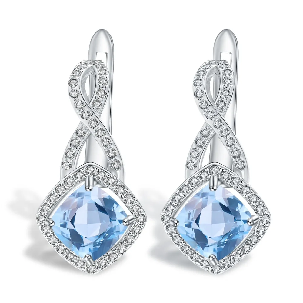 

GEM'S BALLET 4.52Ct Natural Square Sky Blue Topaz Gemstone Earring Real 925 Sterling Silver Stud Earrings For Women Fine Jewelry