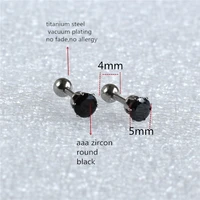 korean titanium screw stud earrings with black aaa zircon 5mm 316l stainless steel no fade no allergy