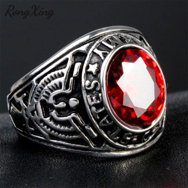 Rongxing старинный круглый камень синий/красный/зеленый камень кольца для мужчин и женщин Античный Серебристый циркониевый Мужской панк ювелирные изделия подарки