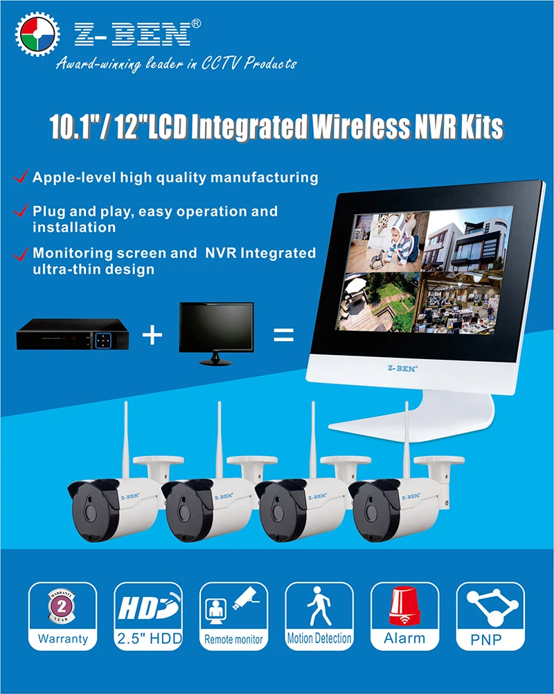 ZB WKM604 2 4G 4CH набор для беспроводного видеонаблюдения 4 wifi IP 720 P ip камеры с 12 дюймов
